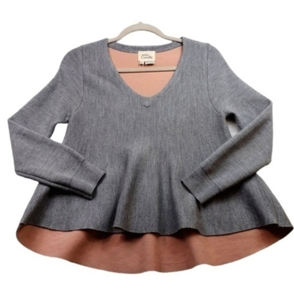 Anthropologie Gray V-Neck Sweater